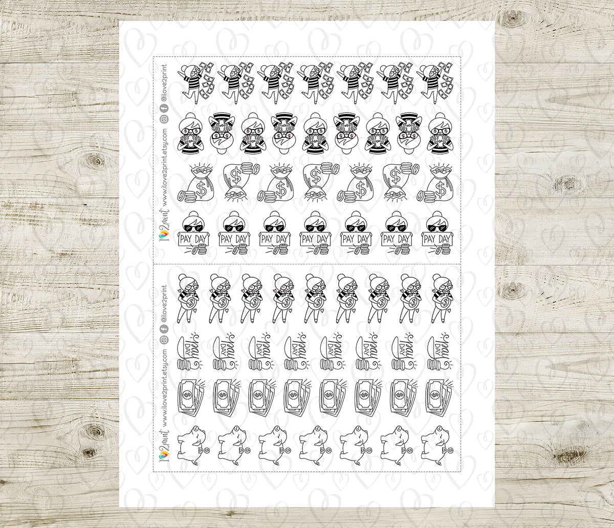 Elena Pay Day - DOODLE Printable Planner Sticker - PDF & Cut Files