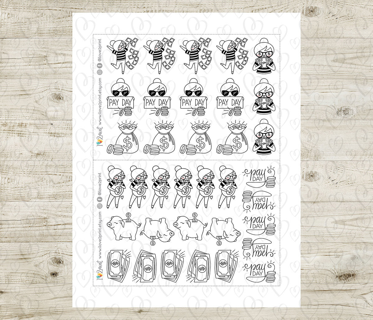 Elena Pay Day - DOODLE Printable Planner Sticker - PDF & Cut Files