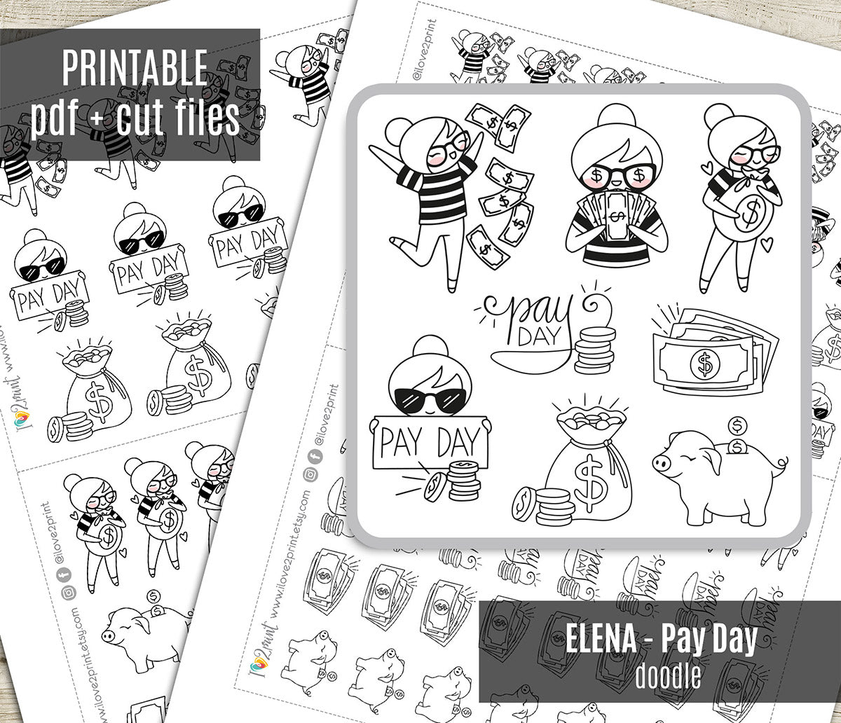Elena Pay Day - DOODLE Printable Planner Sticker - PDF & Cut Files