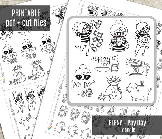 Elena Pay Day - DOODLE Printable Planner Sticker - PDF & Cut Files