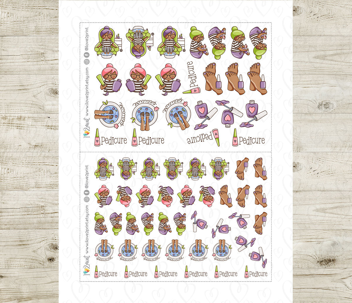 Elena Pedicure Color Printable Stickers | 2 Skin Tones Foot Spa | PDF Cut Files