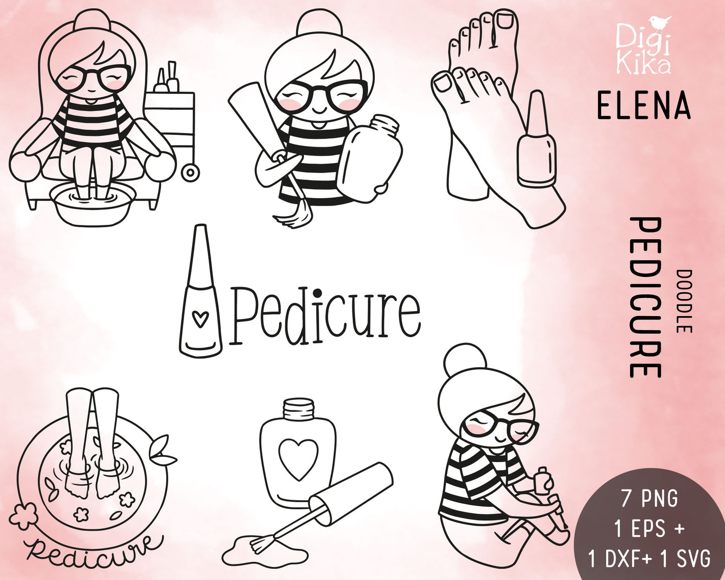 Elena Pedicure Outline Clipart | Foot Spa Graphics | EPS SVG DXF PNG | Commercial Use