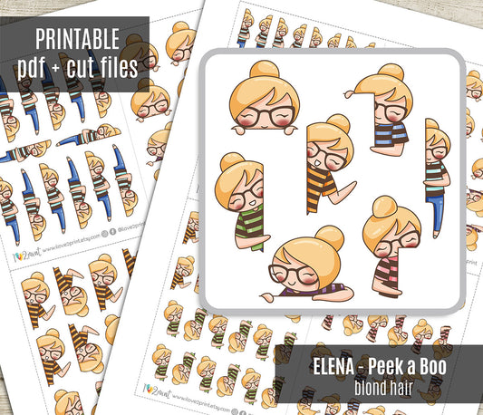 Elena Peek a Boo Printable Planner Sticker - Fair Skin & Blond Hair - PDF & Cut Files