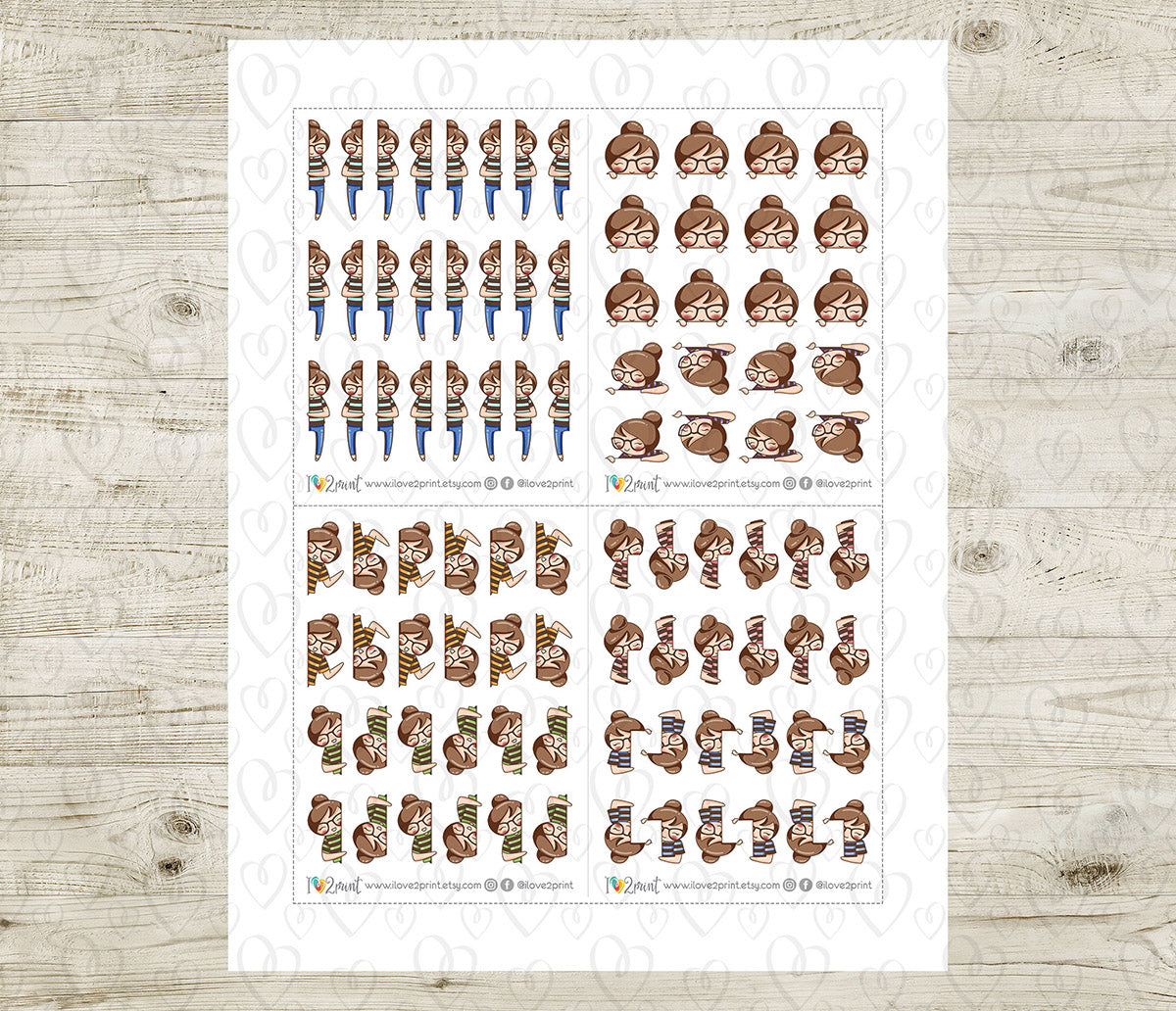 Elena Peek a Boo Printable Planner Sticker - Fair Skin & Brown Hair - PDF & Cut Files