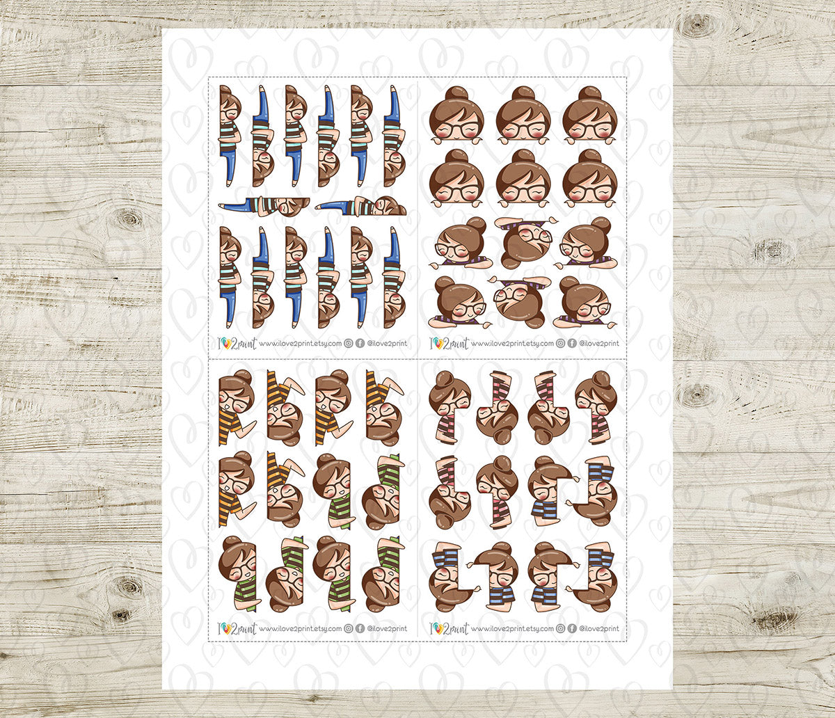 Elena Peek a Boo Printable Planner Sticker - Fair Skin & Brown Hair - PDF & Cut Files