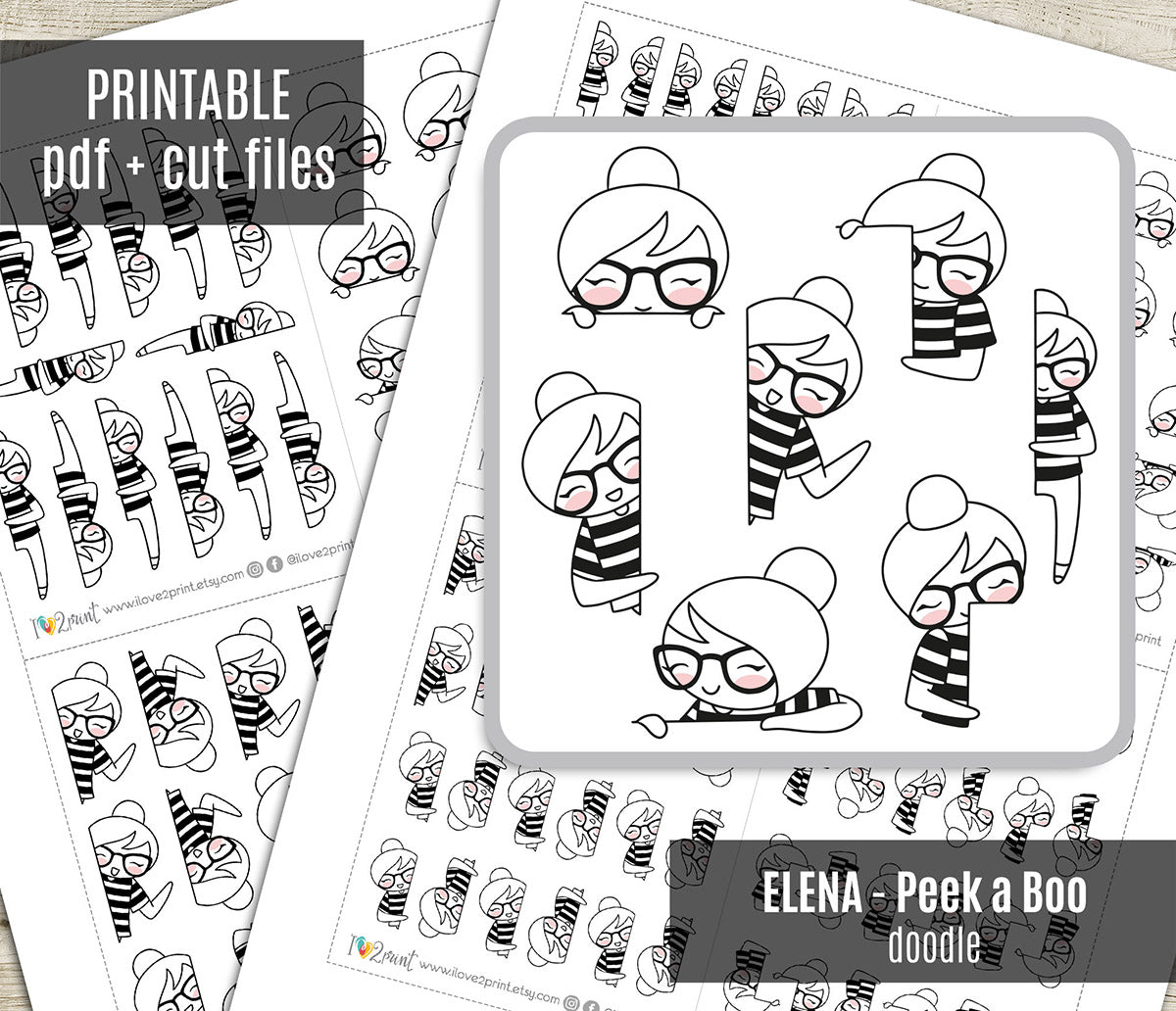 Elena Peek a Boo - DOODLE Printable Planner Sticker - PDF & Cut Files