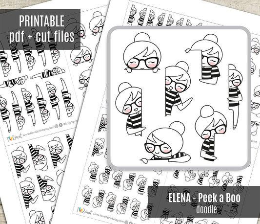 Elena Peek a Boo - DOODLE Printable Planner Sticker - PDF & Cut Files