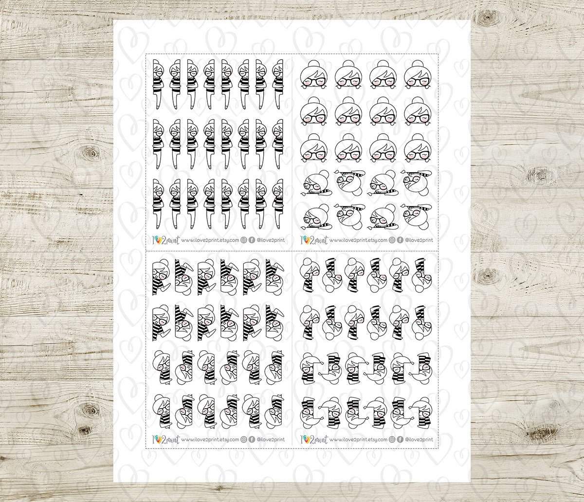 Elena Peek a Boo - DOODLE Printable Planner Sticker - PDF & Cut Files