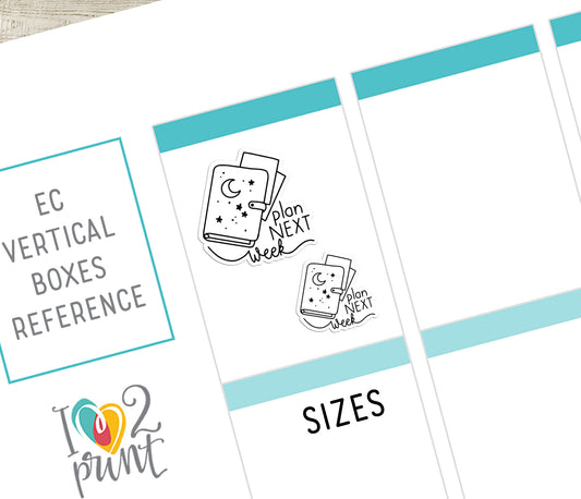 Set of 2 sizes of planner stickers with text Plan Next Week on a white background