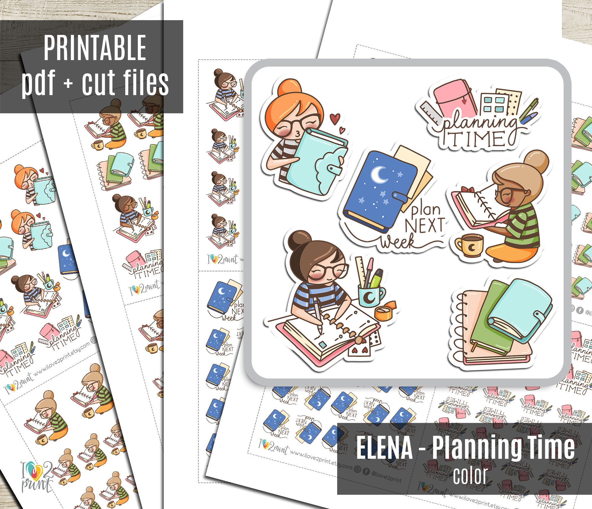 Elena Planning Next Color Printable Planner Stickers | 2 Skin Tones ...