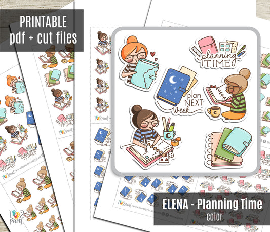 Elena Planning Next Color Printable Planner Stickers | 2 Skin Tones | Planner Girl PDF Cut Files