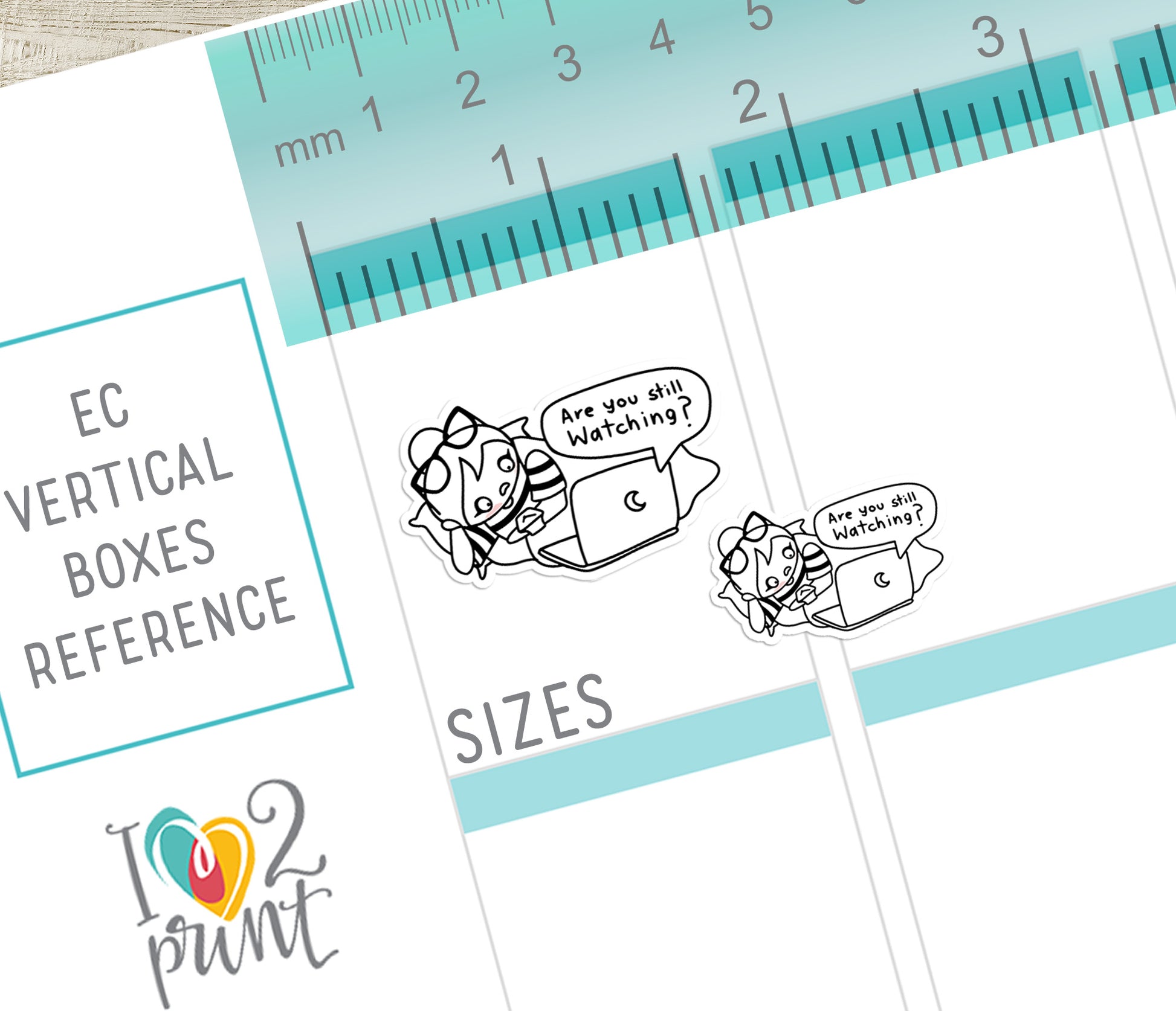Planner sheet with vertical layout and a character and her laptop