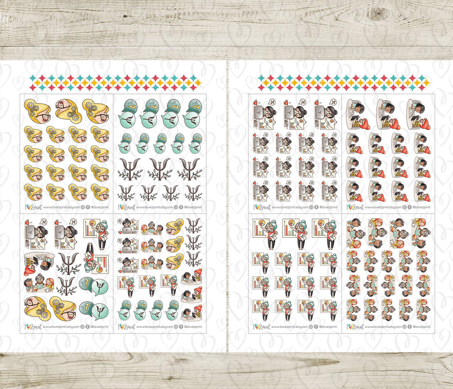 Elena Psychology Color Printable Stickers | 2 Skin Tones Professional | 2 Sizes | PDF Cut Files
