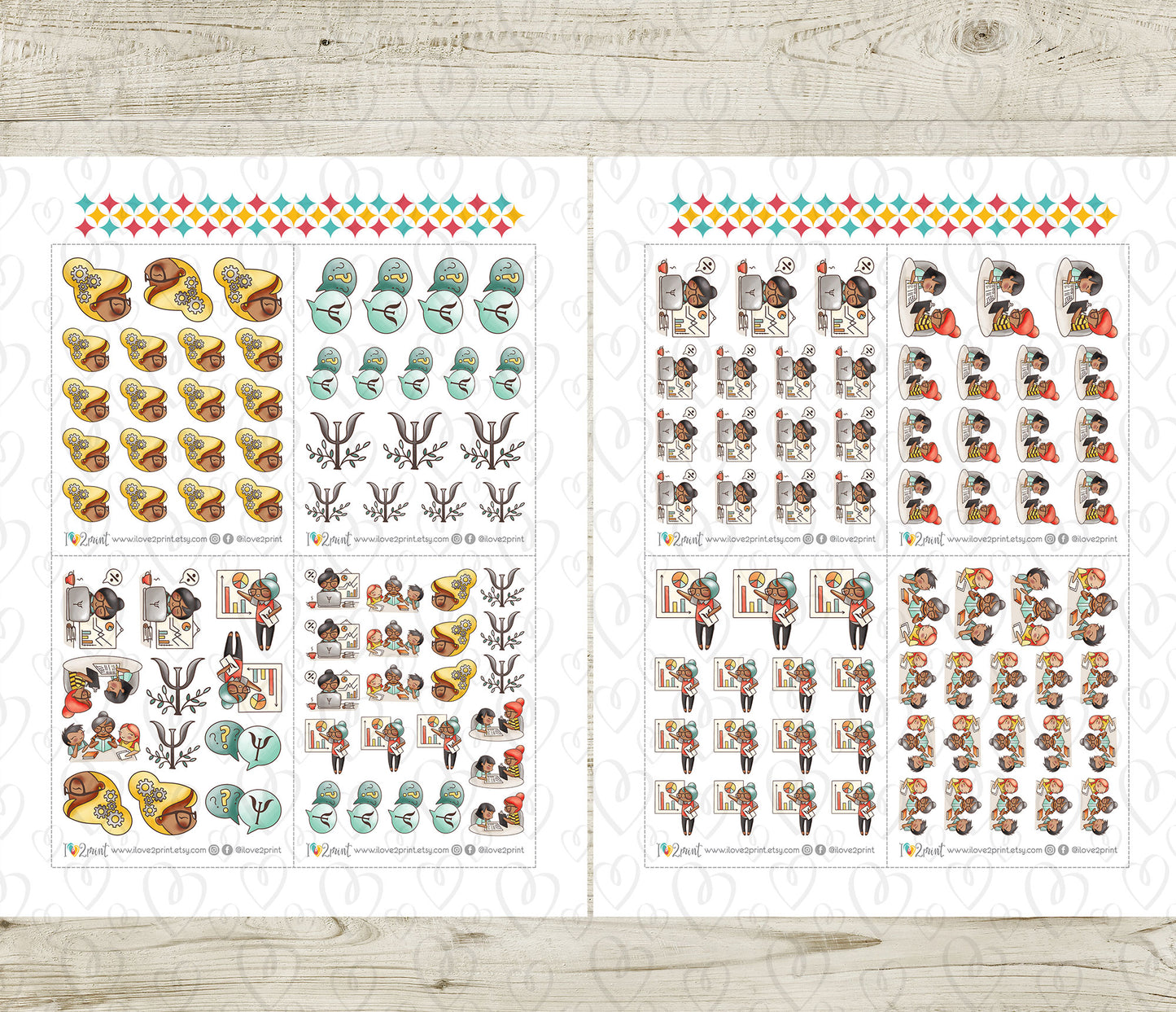 Elena Psychology Color Printable Stickers | 2 Skin Tones Professional | 2 Sizes | PDF Cut Files