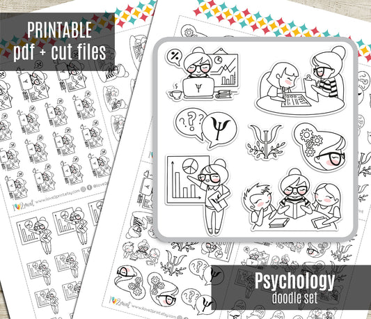 Elena Psychology Doodle Printable Stickers | Professional Therapy | 2 Sizes | PDF Cut Files