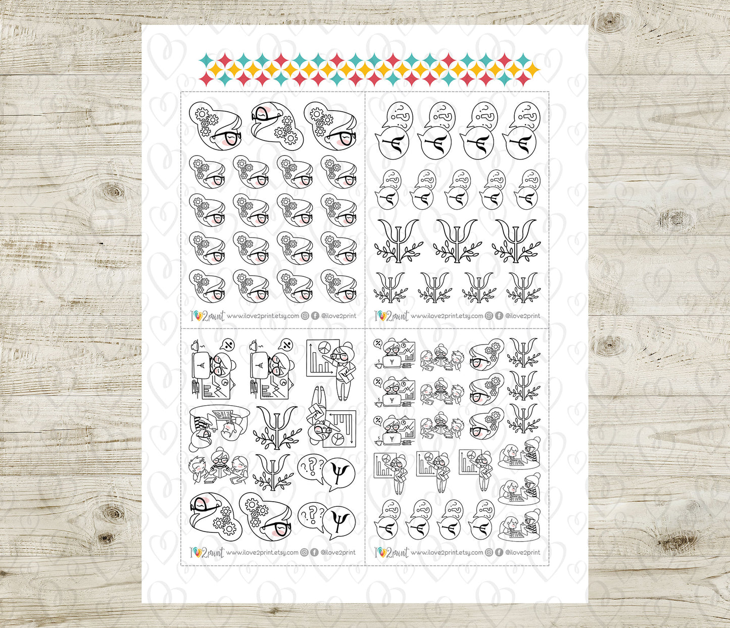 Elena Psychology Doodle Printable Stickers | Professional Therapy | 2 Sizes | PDF Cut Files
