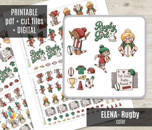 Elena Rugby Printable Color Stickers | 2 Skin Tones | PDF + Cut Files