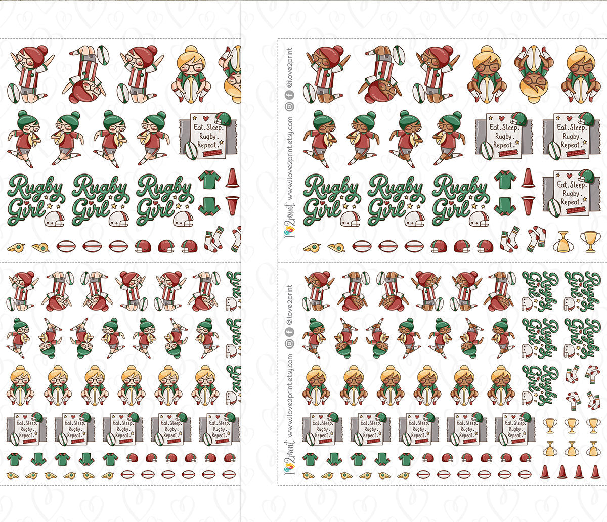 Elena Rugby Printable Color Stickers | 2 Skin Tones | PDF + Cut Files