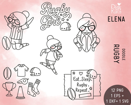 Elena Rugby Hand Drawn Outline Clipart | Vector EPS SVG DXF PNG