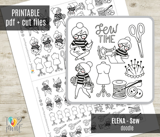 Elena Sew Time – Cute Doodle Printable Planner Sticker - PDF & Cut Files
