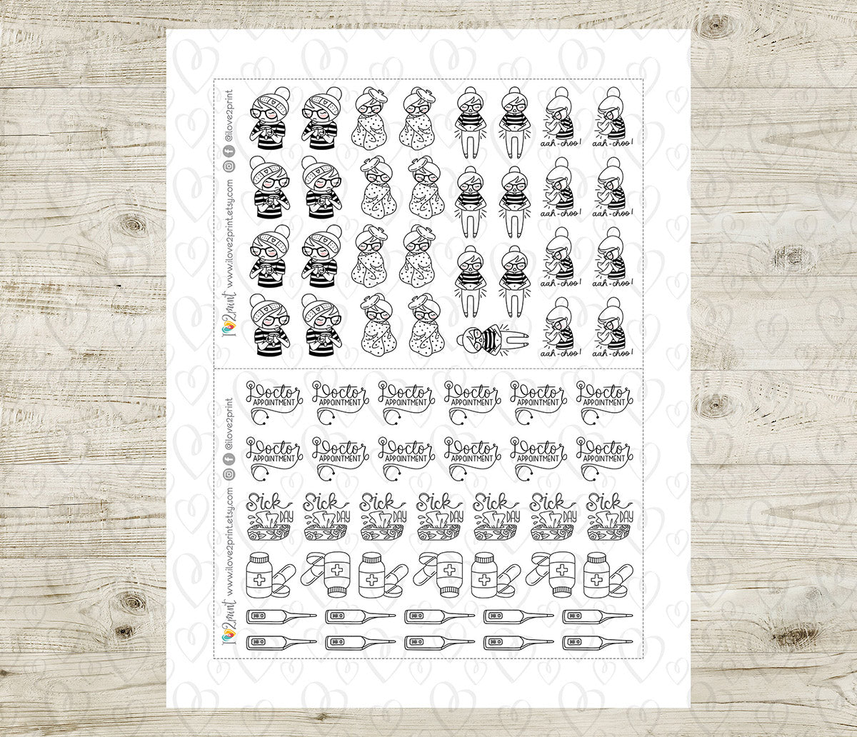 Elena Sick Day - DOODLE Printable Planner Sticker - PDF & Cut Files