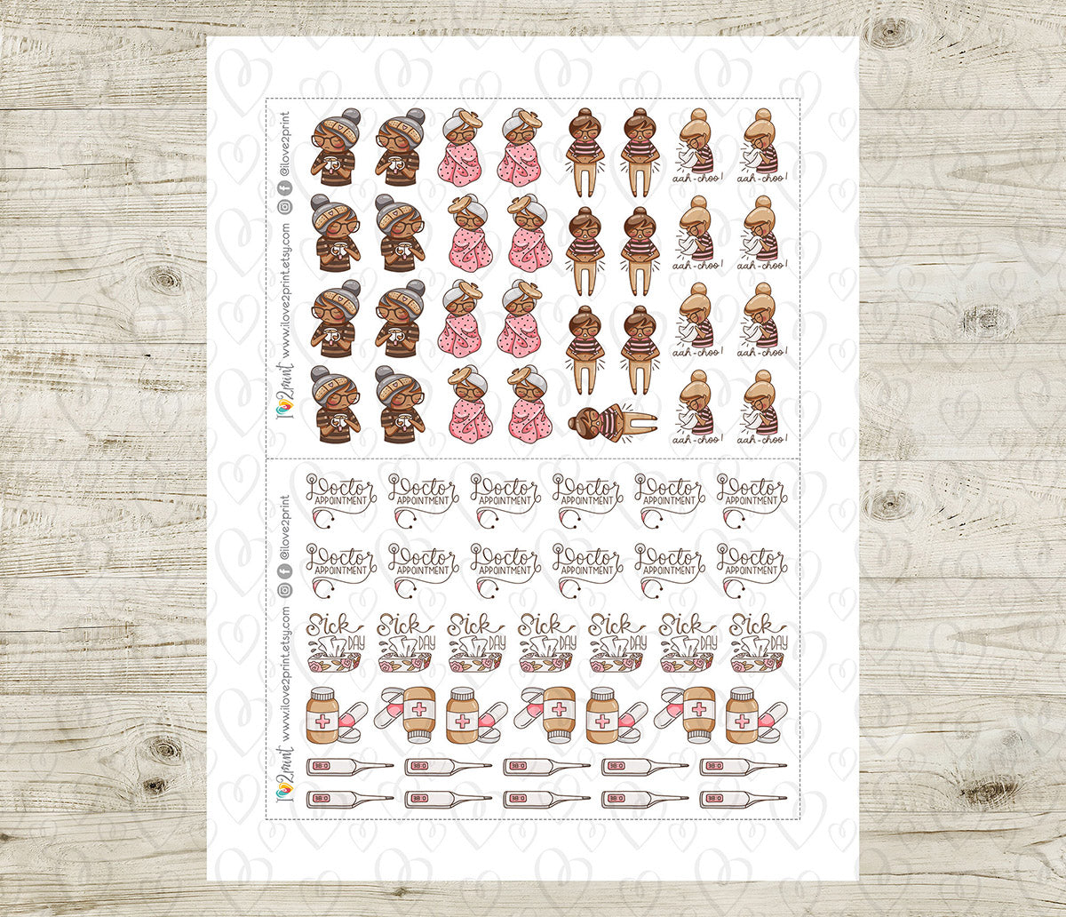 Elena Sick Day - COLOR Printable Planner Sticker - PDF & Cut Files