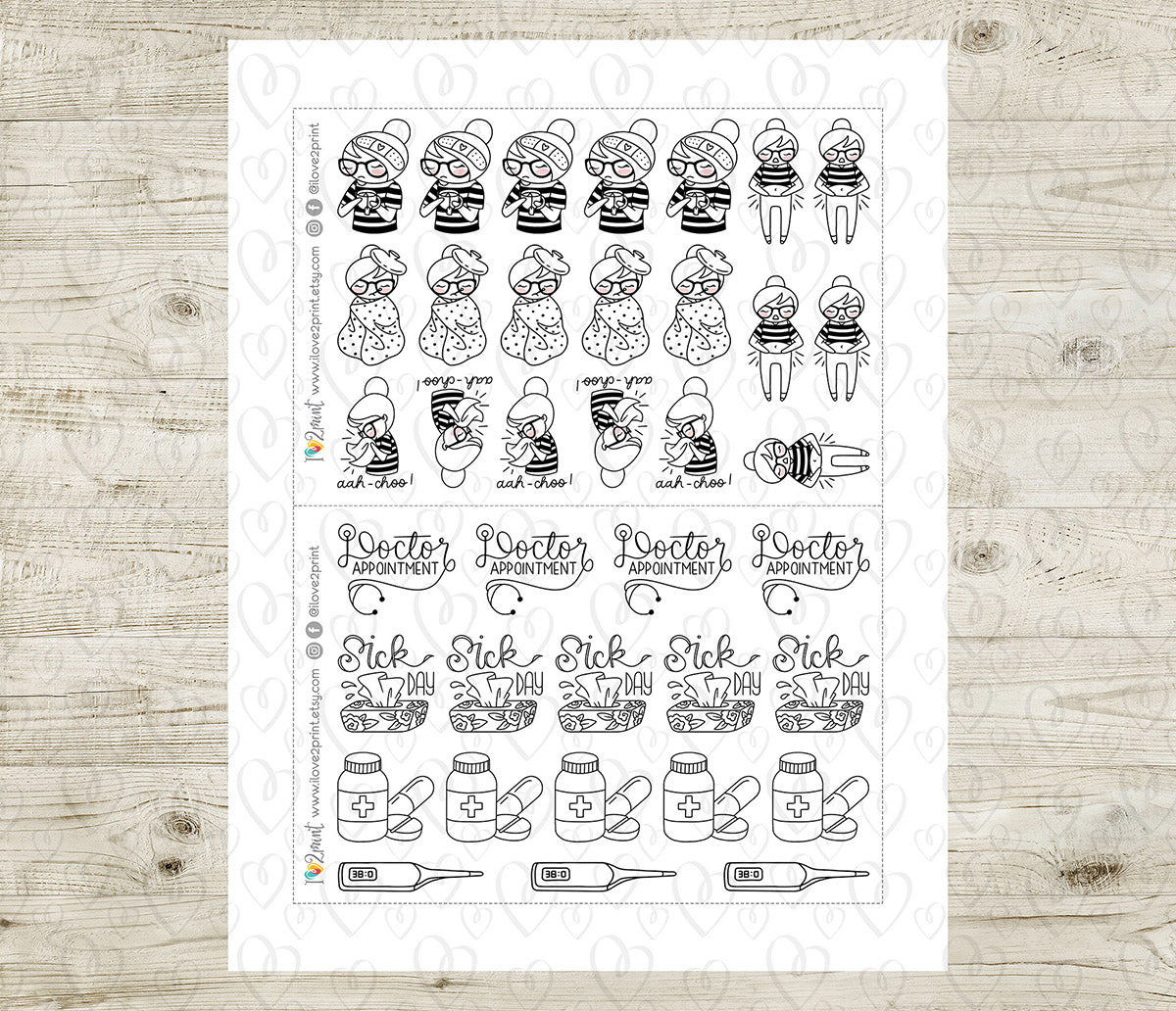 Elena Sick Day - DOODLE Printable Planner Sticker - PDF & Cut Files