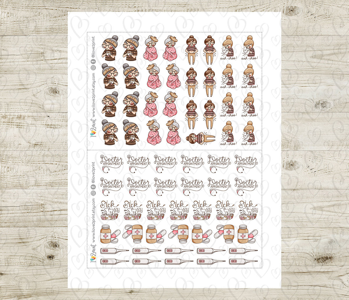 Elena Sick Day - COLOR Printable Planner Sticker - PDF & Cut Files