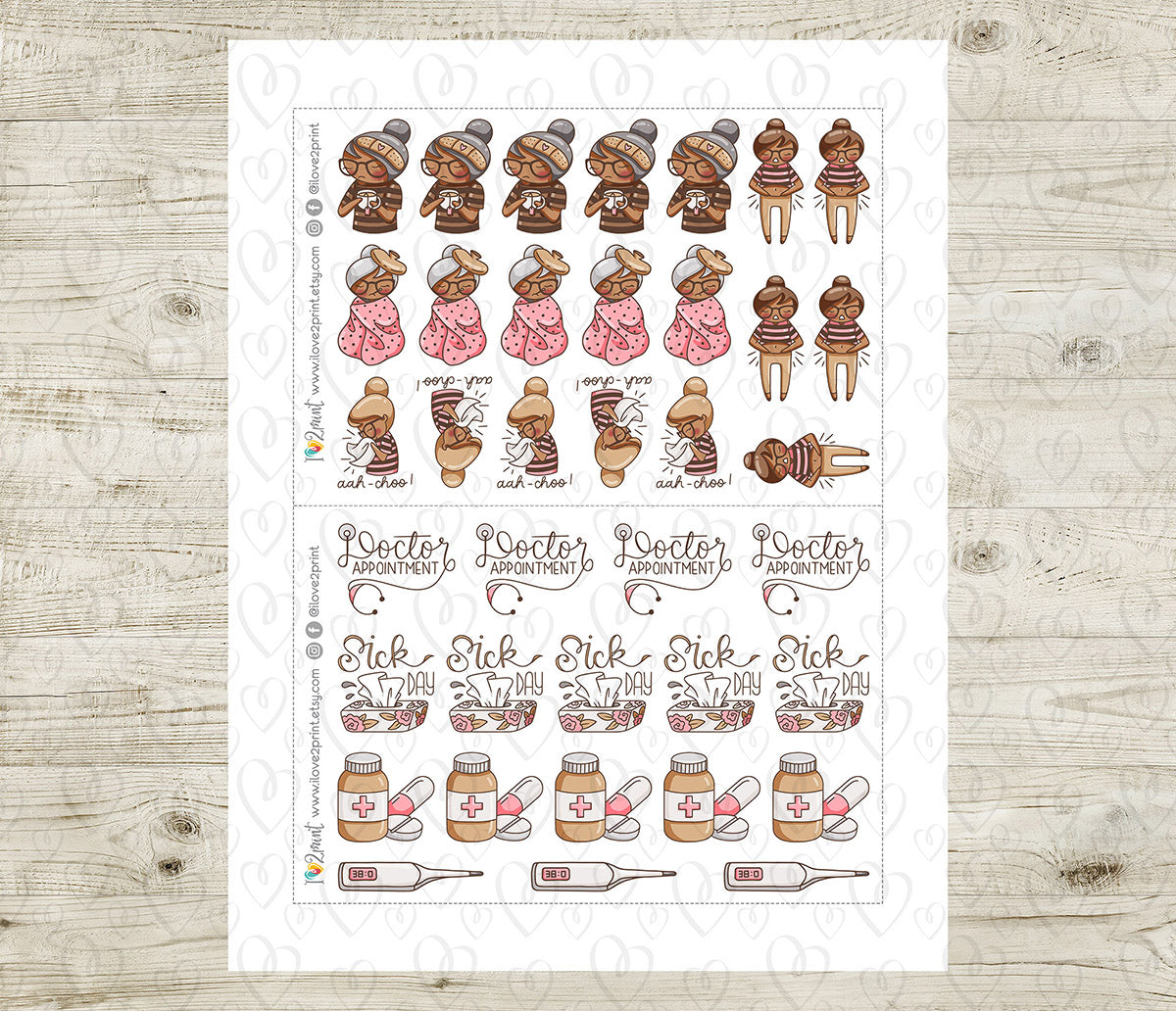 Elena Sick Day - COLOR Printable Planner Sticker - PDF & Cut Files