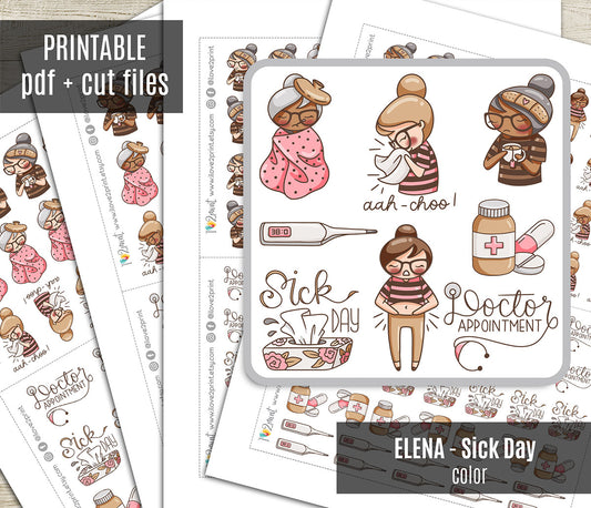 Elena Sick Day - COLOR Printable Planner Sticker - PDF & Cut Files