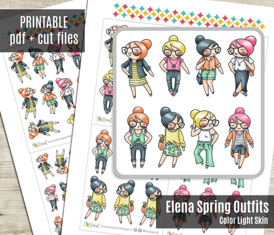 Elena Spring Outfits Light Skin Printable Stickers | Fashion Color | 2 Sizes | PDF Cut Files