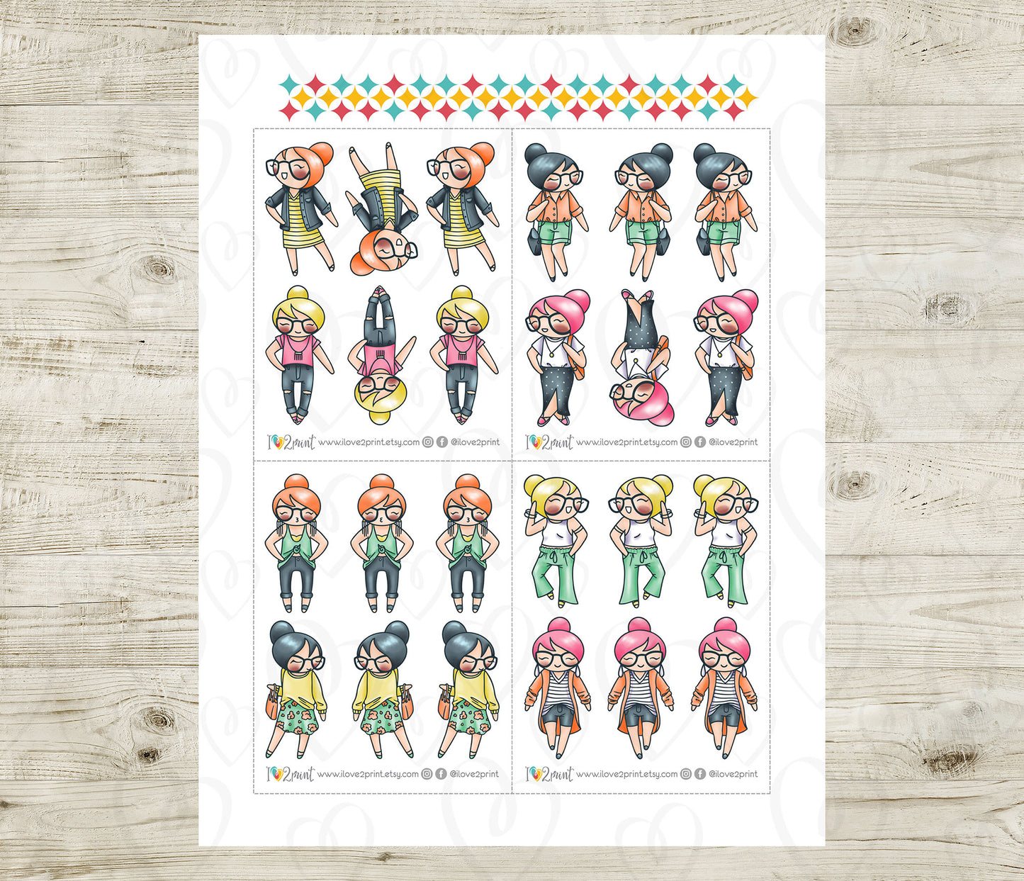 Elena Spring Outfits Light Skin Printable Stickers | Fashion Color | 2 Sizes | PDF Cut Files