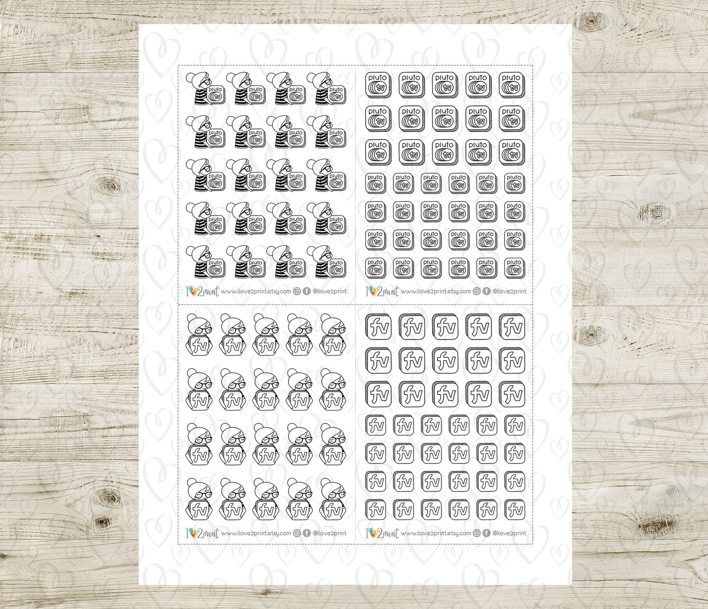 Streaming Services SET 3 – Elena Planner Girl – Printable Planner Stickers – PDF + Cut Files – Pluto, Roku, Freevee, Tubi