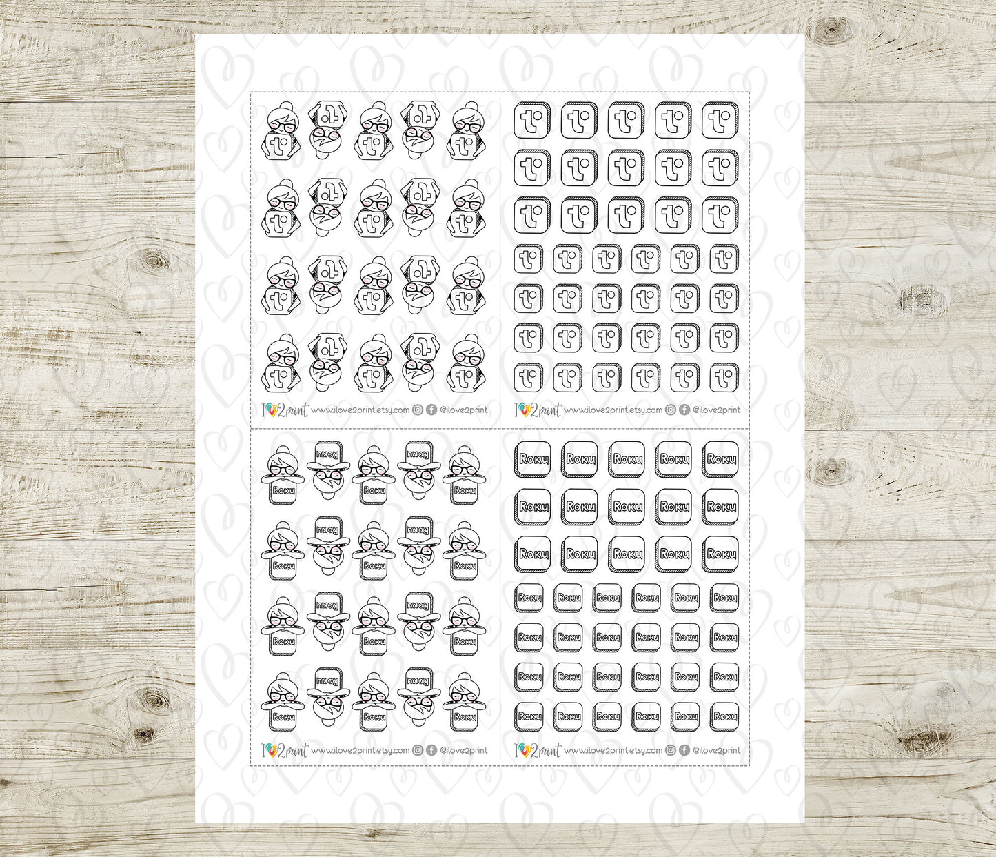Streaming Services SET 3 – Elena Planner Girl – Printable Planner Stickers – PDF + Cut Files – Pluto, Roku, Freevee, Tubi