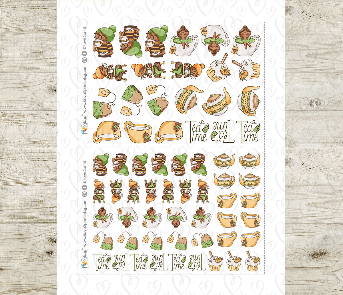 Elena Tea Time – Cute Color Printable Planner Sticker - PDF & Cut Files