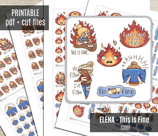This is Fine Elena – COLOR (2 skin tones) Printable Planner Stickers – PDF & Cut Files