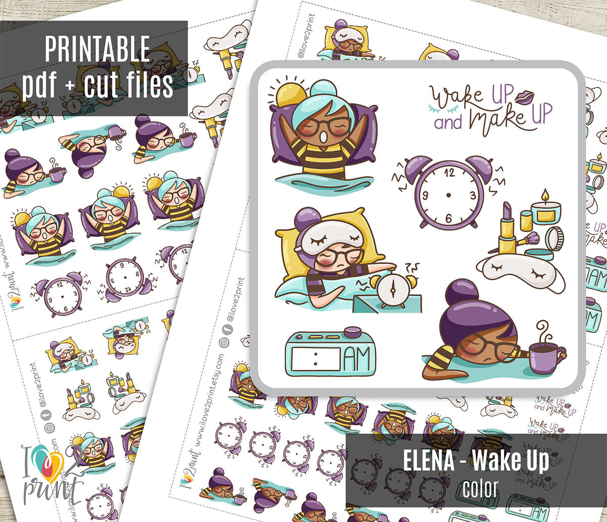 Elena Wake Up - COLOR Printable Planner Sticker - PDF & Cut Files