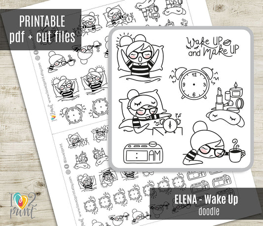 Elena Wake Up - DOODLE Printable Planner Sticker - PDF & Cut Files
