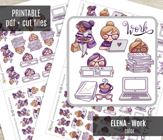 Elena Work - COLOR Printable Planner Sticker - PDF & Cut Files