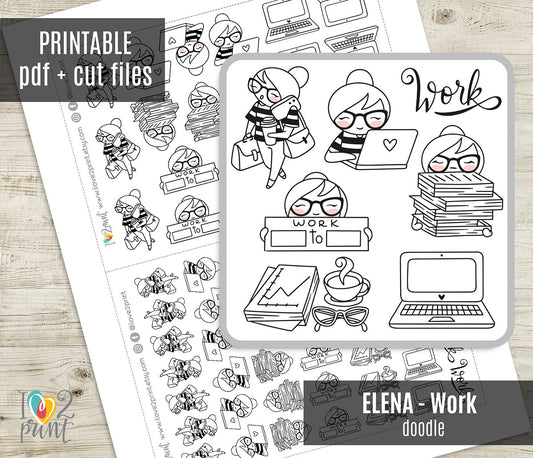 Elena Work - DOODLE Printable Planner Sticker - PDF & Cut Files