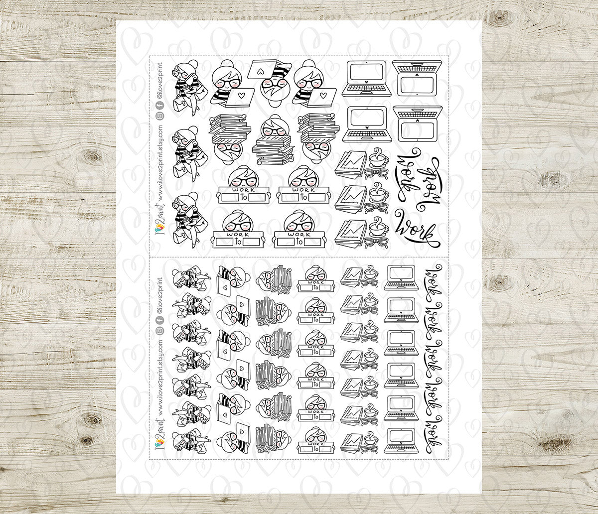 Elena Work - DOODLE Printable Planner Sticker - PDF & Cut Files