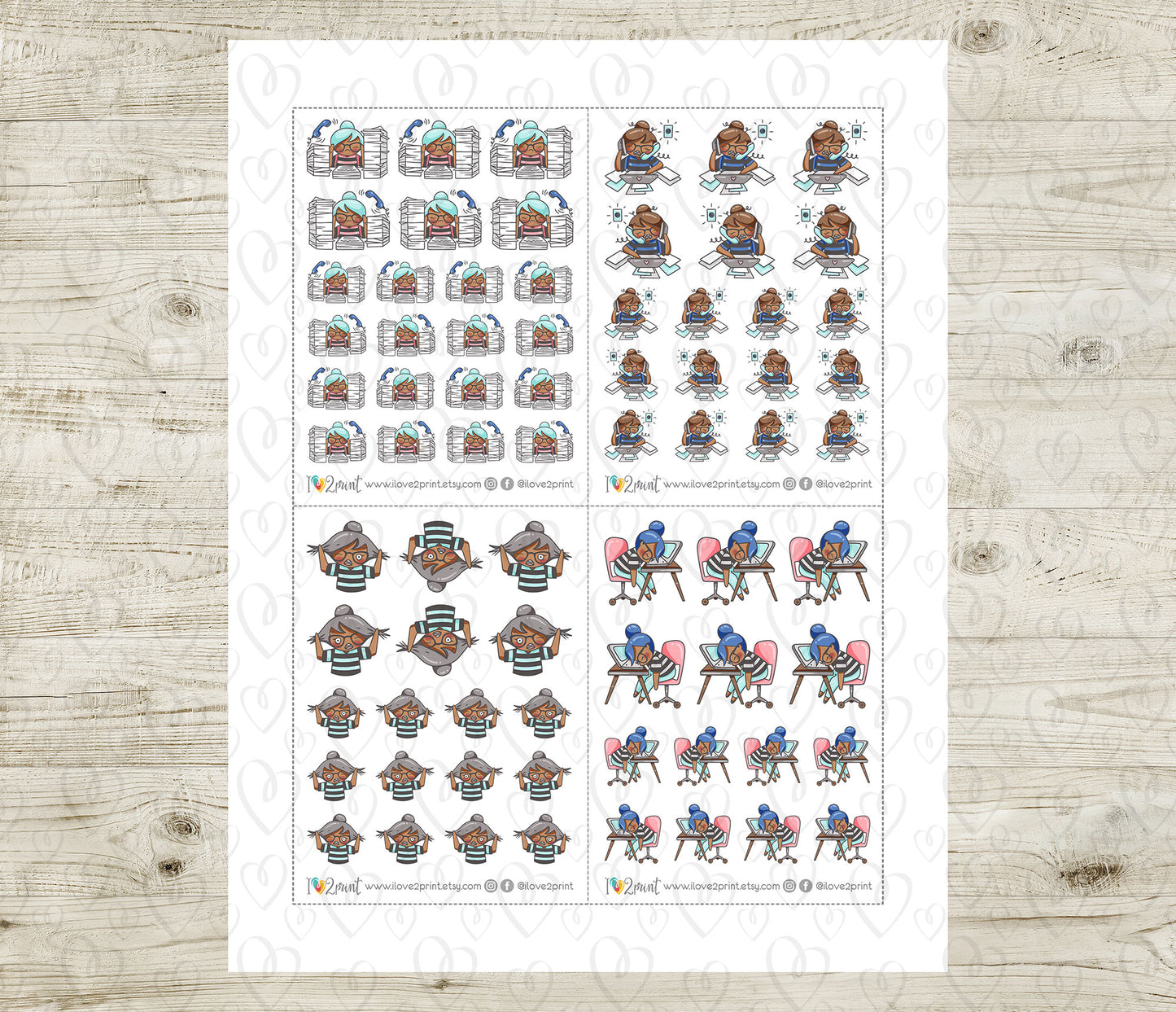 Elena Work Overload - COLOR (2 skin variations) Printable Planner Sticker - PDF & Cut Files