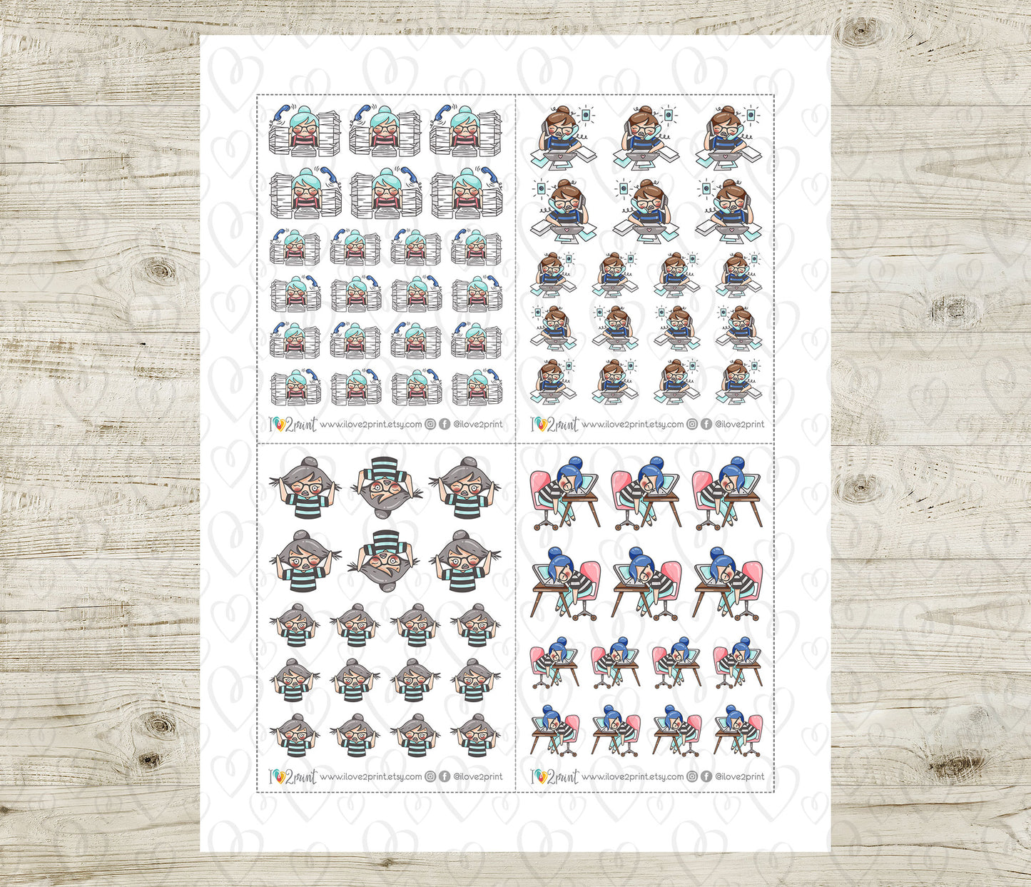 Elena Work Overload - COLOR (2 skin variations) Printable Planner Sticker - PDF & Cut Files