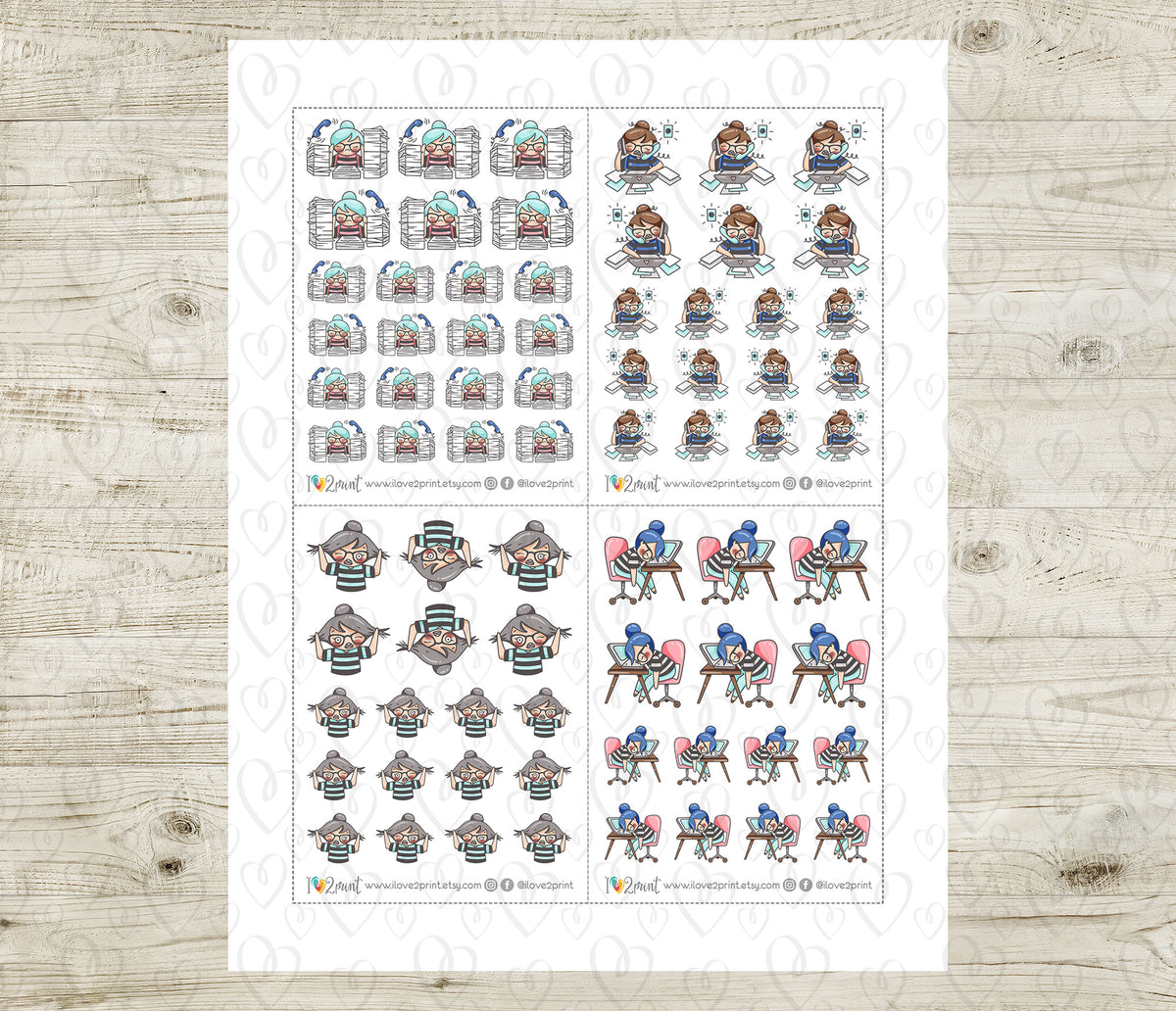 Elena Work Overload - COLOR (2 skin variations) Printable Planner Stic ...