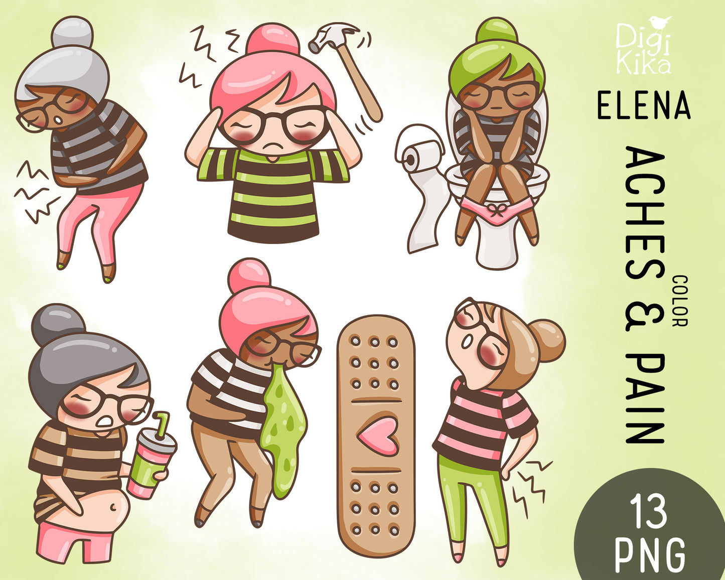 Aches & Pain Elena Planner Girl - Color Clip Art Set
