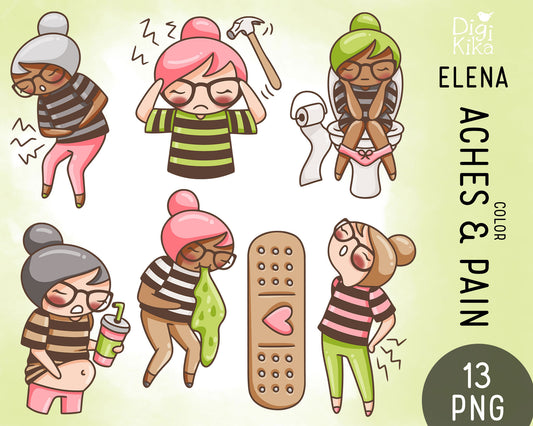 Aches & Pain Elena Planner Girl - Color Clip Art Set