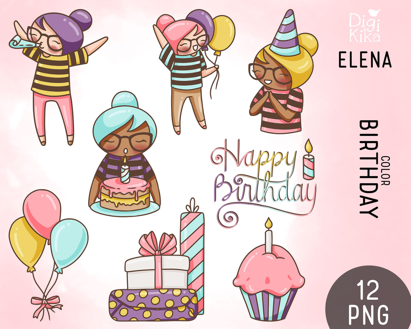 Birthday Elena Planner Girl - Color Clip Art Set