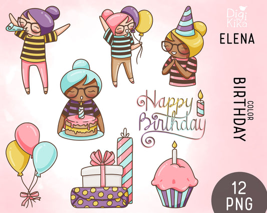Birthday Elena Planner Girl - Color Clip Art Set