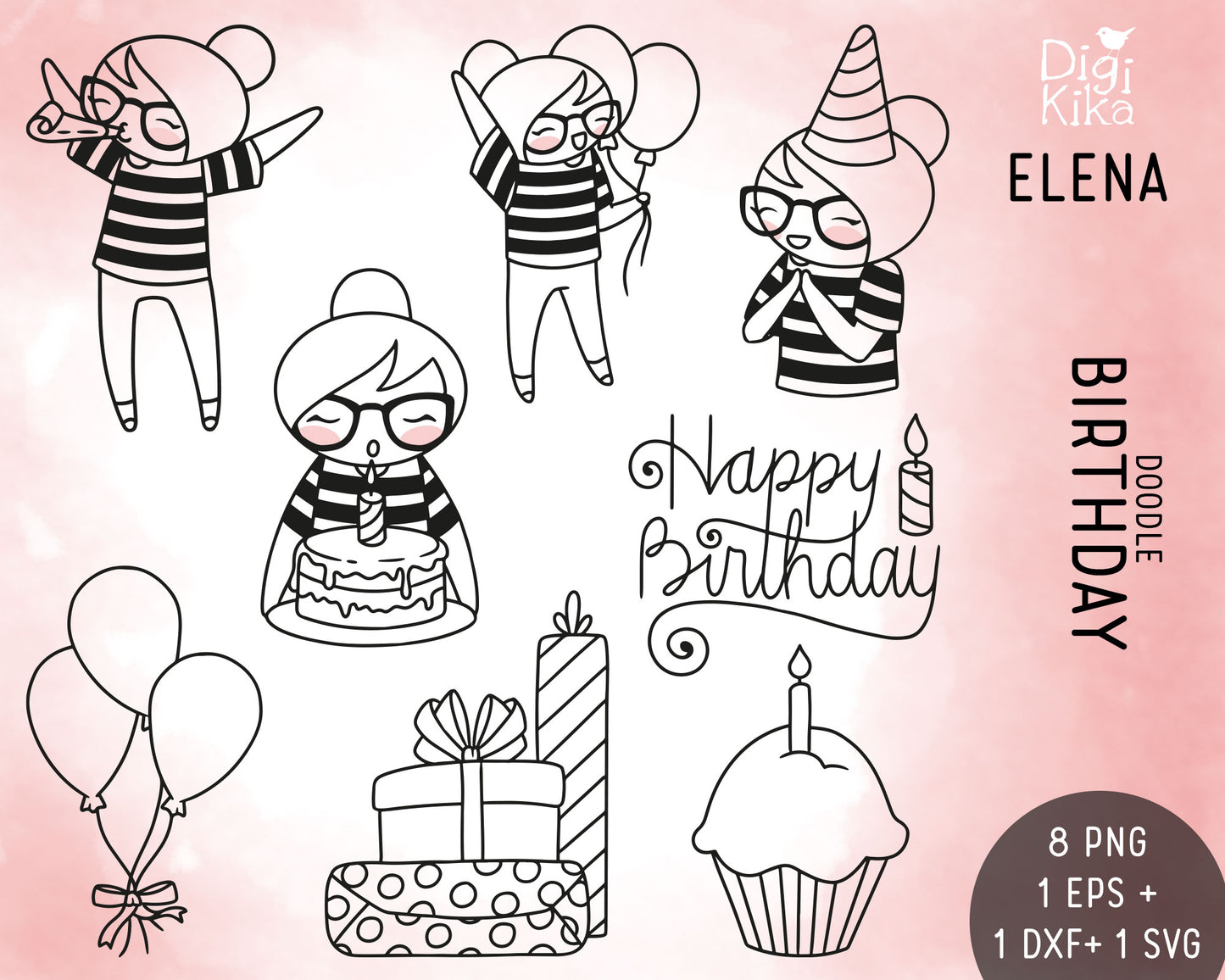 Birthday  Elena Planner Girl - Stamp Clip Art Set