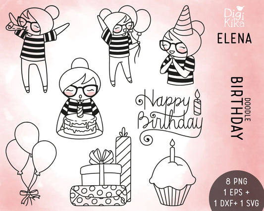 Birthday  Elena Planner Girl - Stamp Clip Art Set